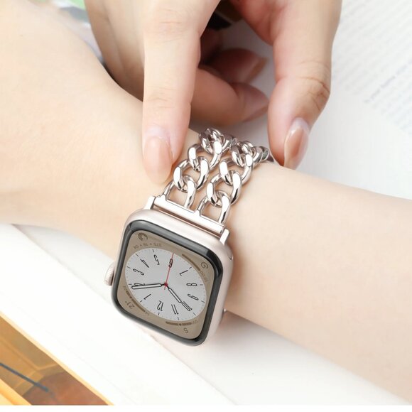 Apple Watch Band Adjustable Stylish Strap Silver Stainless Chain - Picture 5 of 9